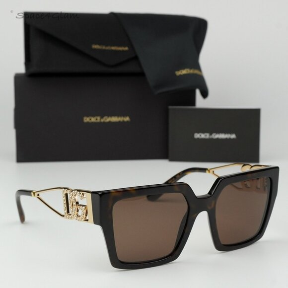 BRAND NEW D&G DG4446B 502/73 Havana Gold Dark Brown Square Women Sunglasses - Picture 1 of 11